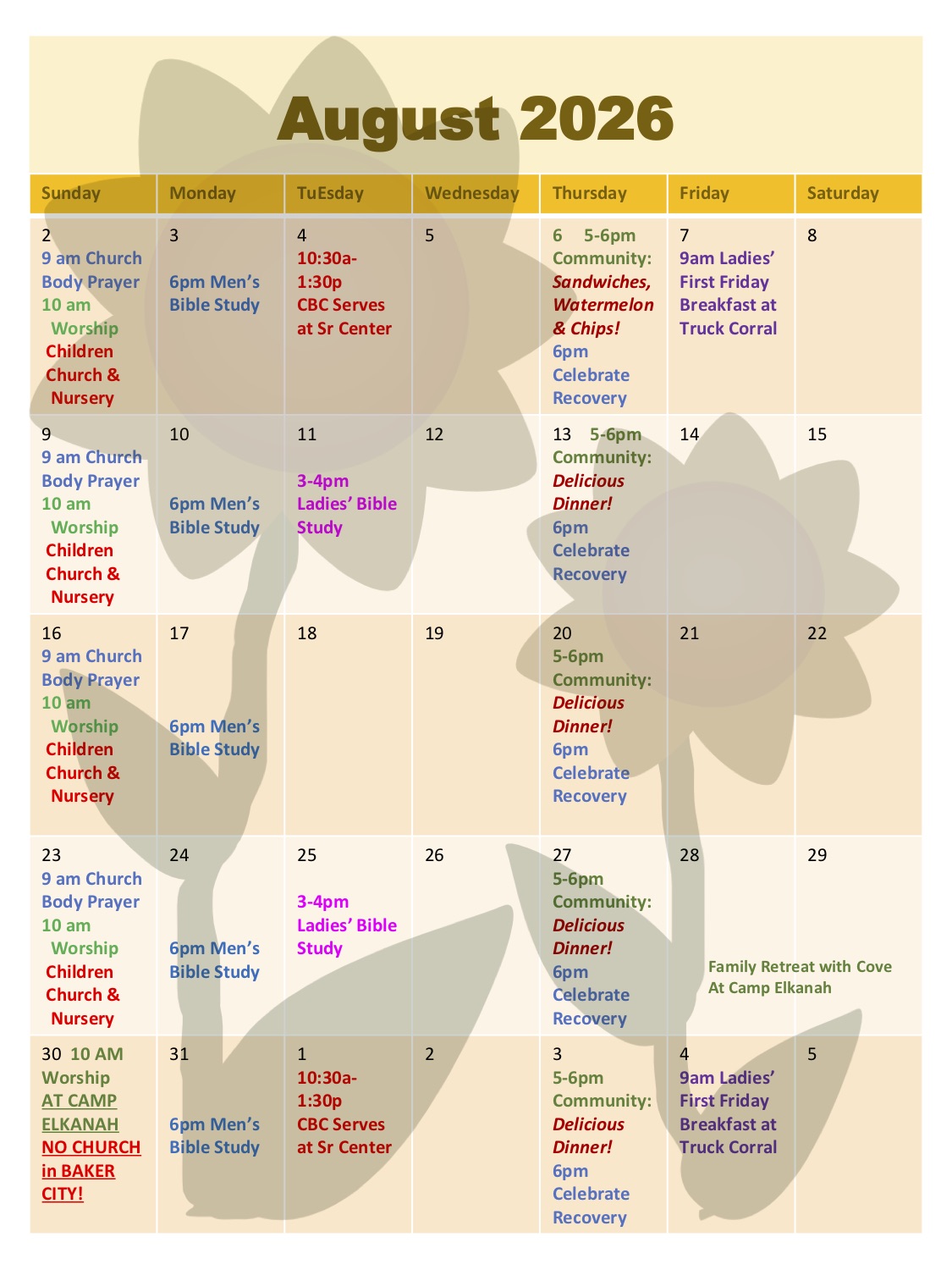 Calendar of Events