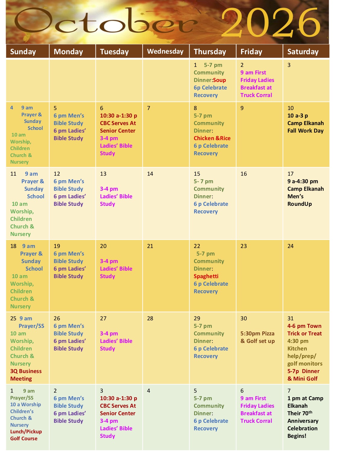 Calendar of Events